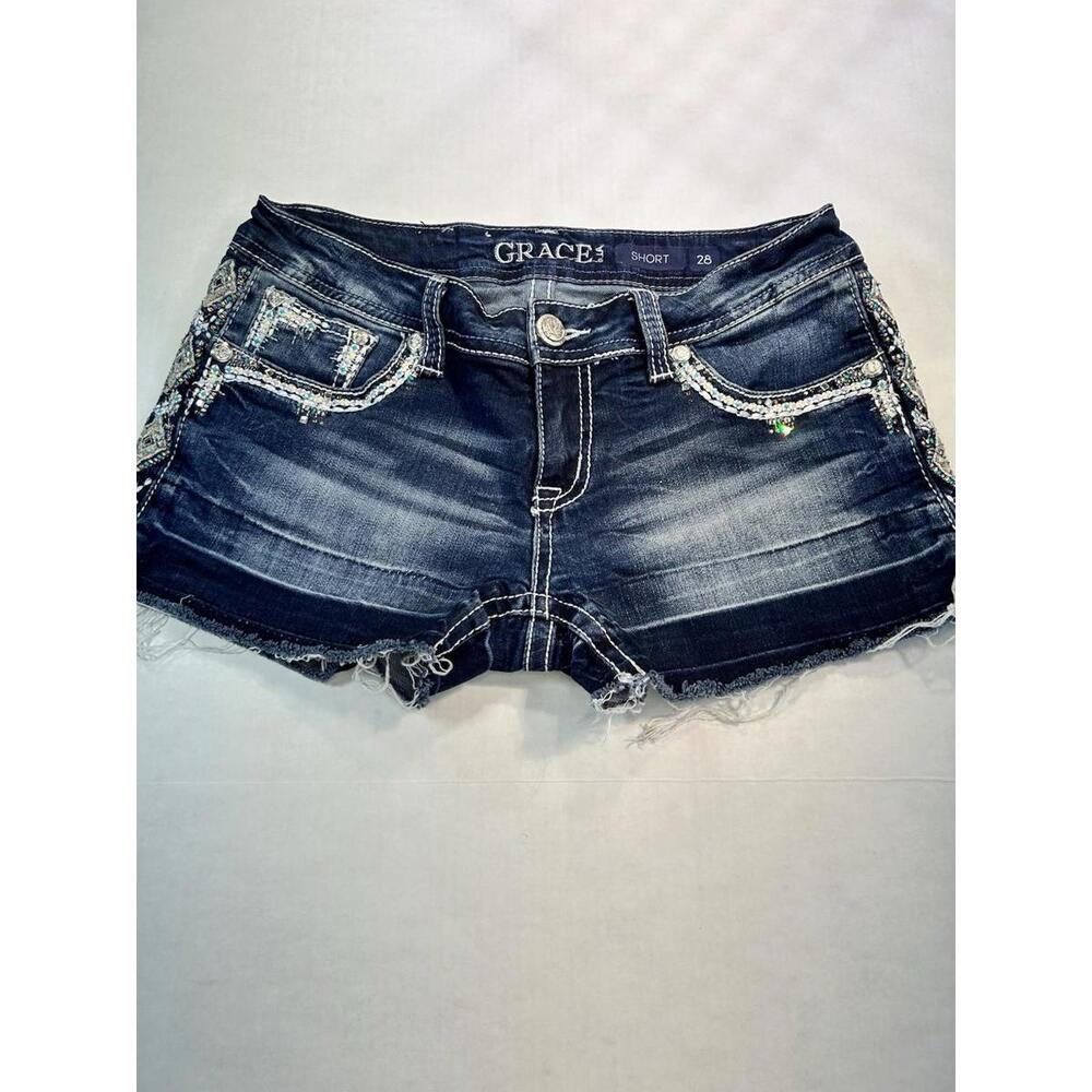 Grace in LA Embellished Denim Shorts Southwest - Size 28